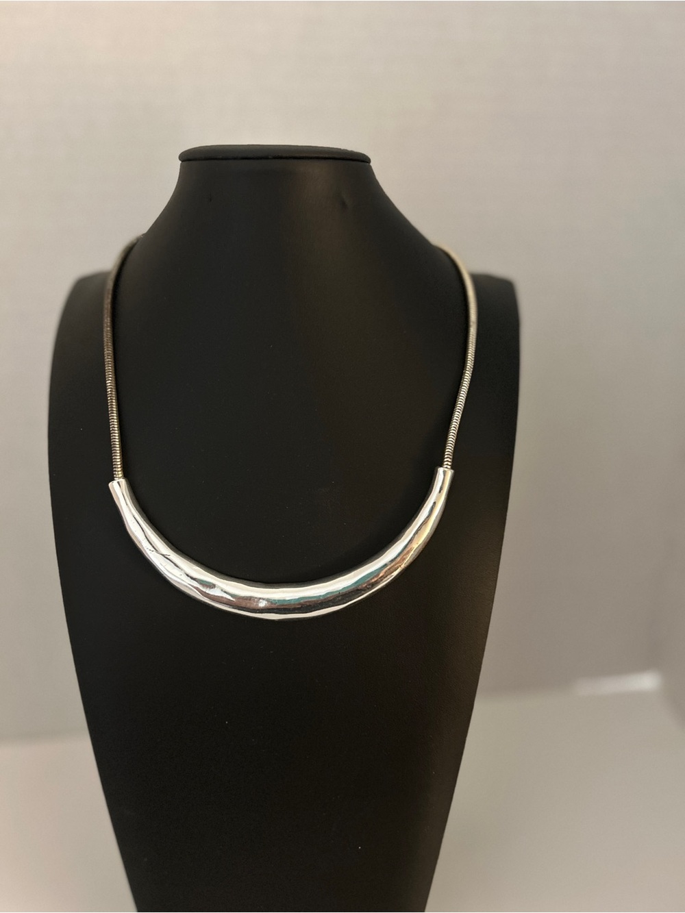 Chloe + Isabel La Lune Sculpted Crescent Collar Necklace Silver Tone